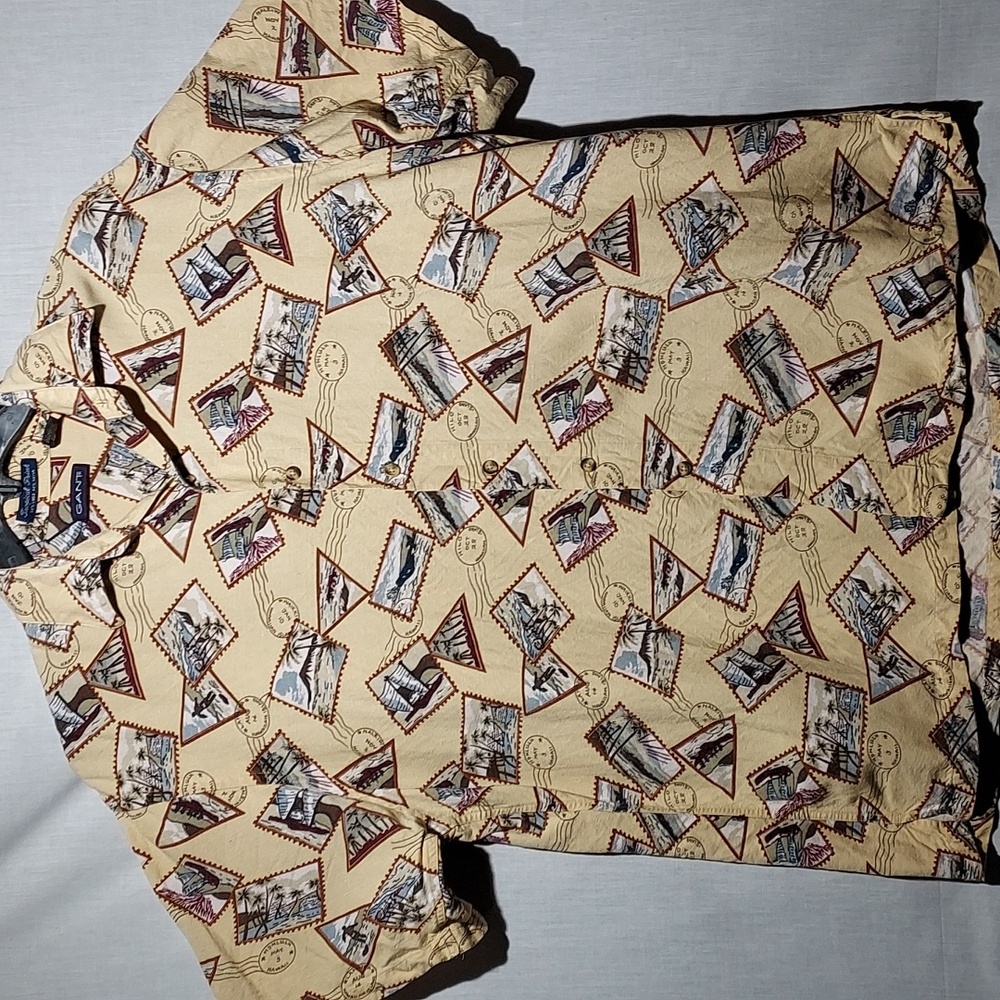 Gant Tropical Pattern Linen blend short‎ sleeve button-up men's shirt size large